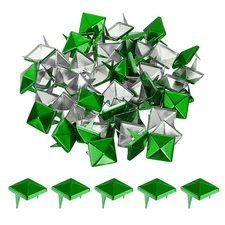 100Pcs Square Pyramid Rivets, 12mm Two-Jaw Studs Spikes (Green)