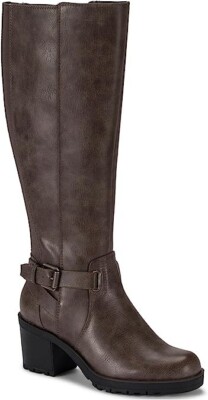 Baretraps Tempist Knee High Riding Boots Zipper Dark Grey Buckle Round Toe New