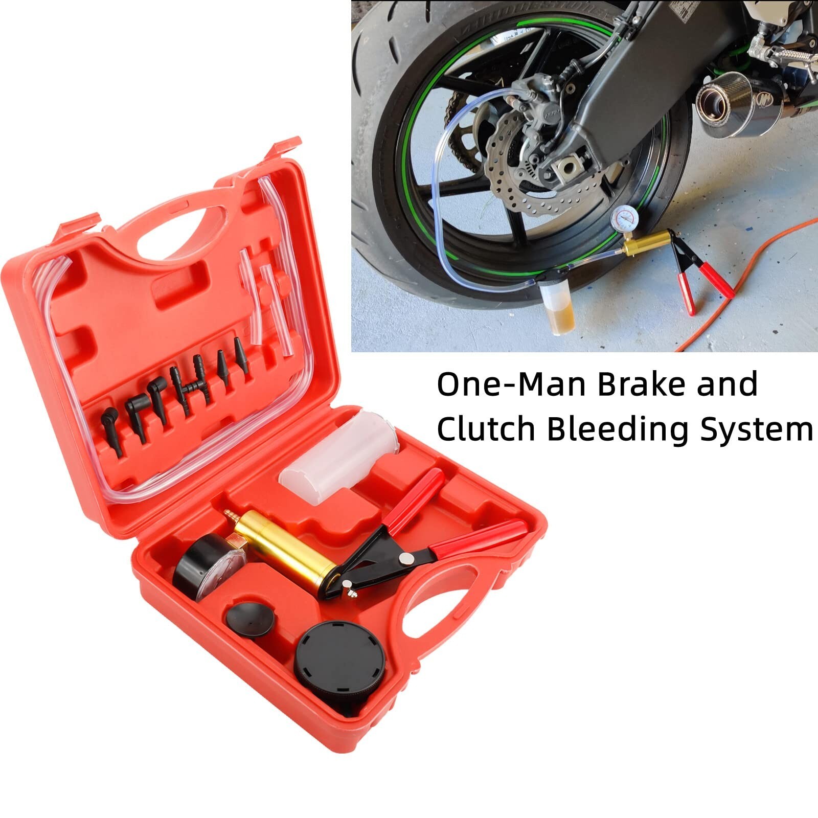 2 In 1 Brake Bleeder & Vacuum Pump Gauge Test Tuner Kit Tools DIY Hand