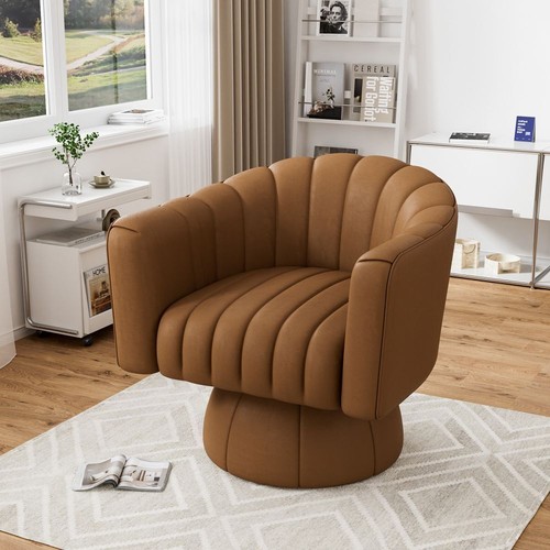 Modern 28" Swivel Barrel Accent Chair 360 Degree Upholstered Round Lounge Chair - Picture 30 of 37