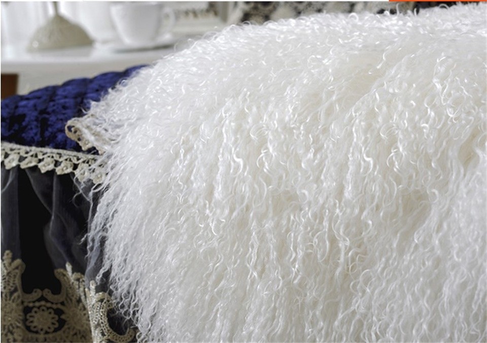 Real Mongolian Fur Rug Throw Tibetan Lambskin Hide Pelt Curly 100cm Hair Carpet
