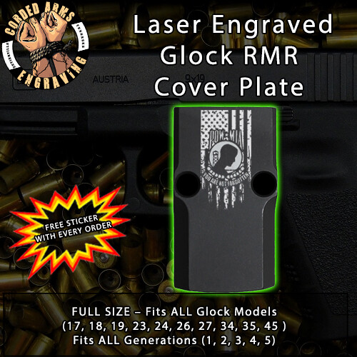 POW/MIA Flag - Laser Engraved RMR Cover Plate for Glock 19 17 23