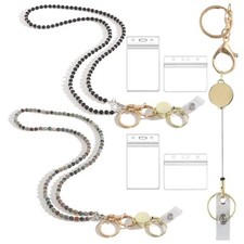 2PCS ID Badges and Keys Lanyard Beaded Lanyards for Women and Teacher Retract...