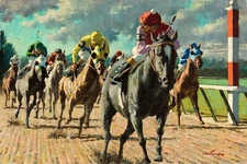 ARTHUR SARNOFF Poster or Rolled Canvas Print "Looking Behind" Horse Racing