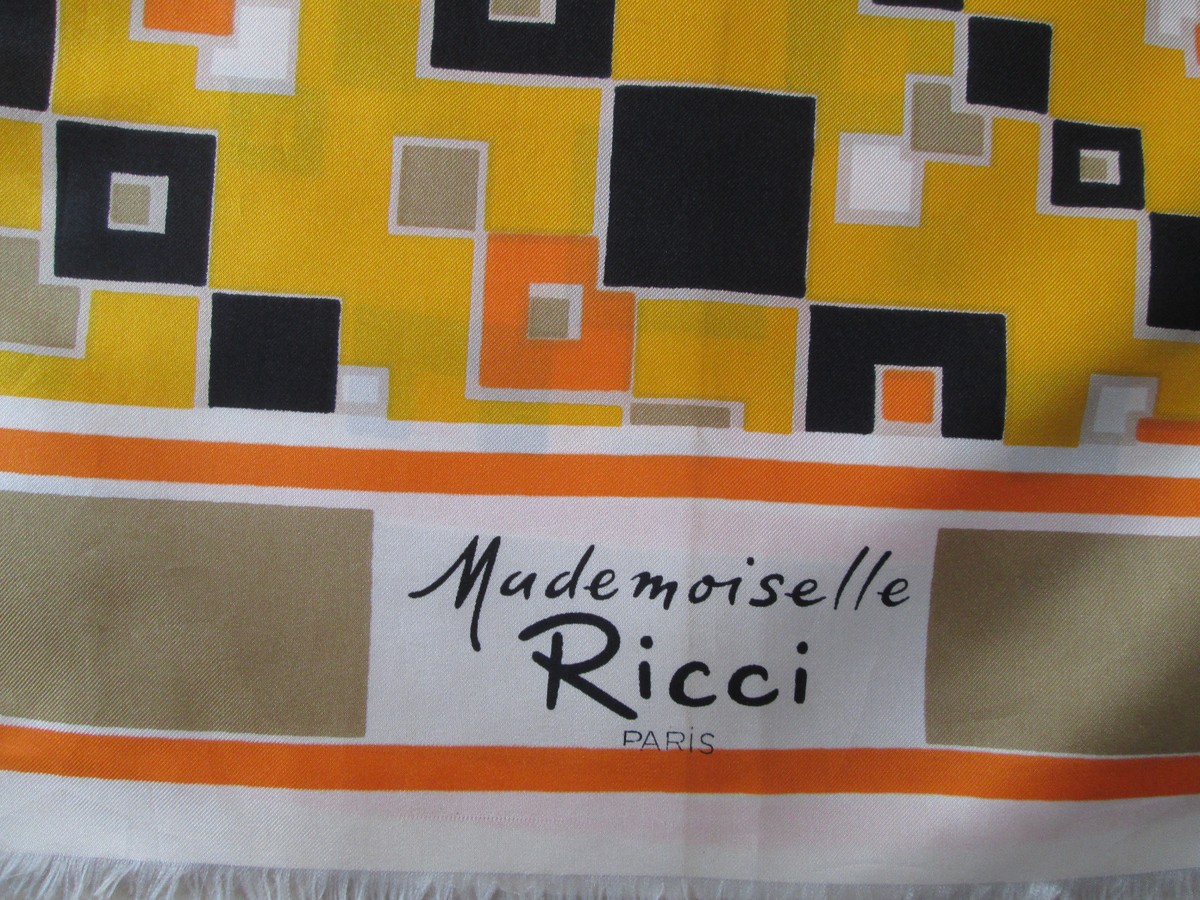 Foulard Carré En Soie Vintage Nina Ricci 'Mademoiselle' - Bleu - Made In Italy - Occasion TBEG