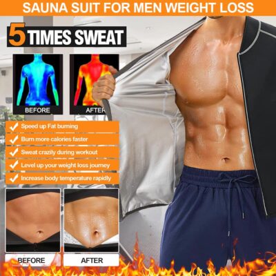 Heavy Sauna Sweat Shirt Exercise Gym Men Shaper Suit Fitness Weight Loss AntiRip