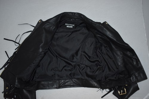 Moschino Boutique Black Gold Tassel Leather Biker Jacket Coat Womens IT38 UK 6 8 - Picture 10 of 12