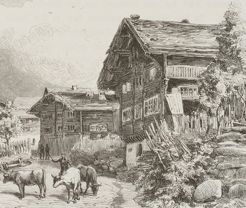 Meierhof in Obersaxen, Schweiz, Holzstich Romantik 1800-1849 Unbekannt (19.Jhd) - Bild 4 von 4