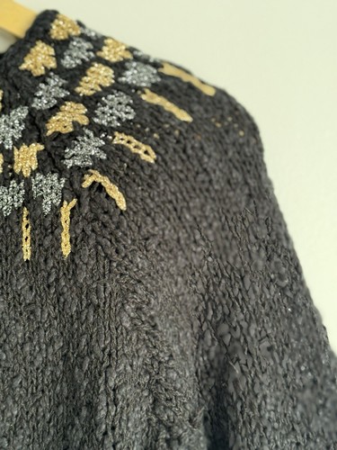 VTG Liz Claiborne Women Nordic Fair Isle Sweater Size M Silk Ramie Metallic Glam - Picture 4 of 10