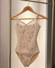 Embroidered Ballet Dance Leotard Camisole Strap Beige Practice Adult All Sizes
