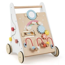 Wooden Baby Walker Push and Pull Sit-to-stand Learning Walker for 1+ Year Old