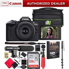 Canon EOS R50 Mirrorless Camera Black 18-45mm F4.5-6.3 IS STM Lens Pro Bundle