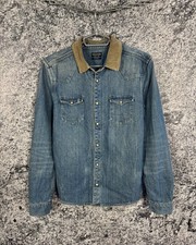 Allsaints Spitalfields Bedford Denim Long Sleeve Shirt Snap Button Vintage Sz M