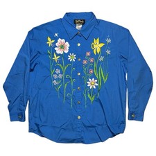 Vintage Bob Mackie Wearable Art Blouse Floral Western Shirt Womens size LARGE