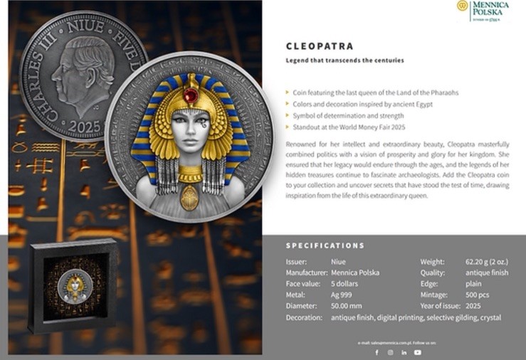 🇺🇸 CLEOPATRA 2 Oz Silver Coin 5$ Niue 2025 & The Great
