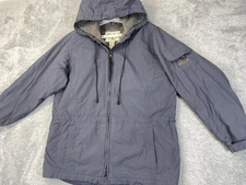 Eddie Bauer Jacket Mens Medium Blue Polartec Lined Hooded Nylon Parka Coat