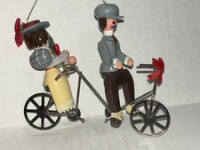 Decorazione natalizia vintage Kurt S Adler legno 1983 coppia su bicicletta tandem