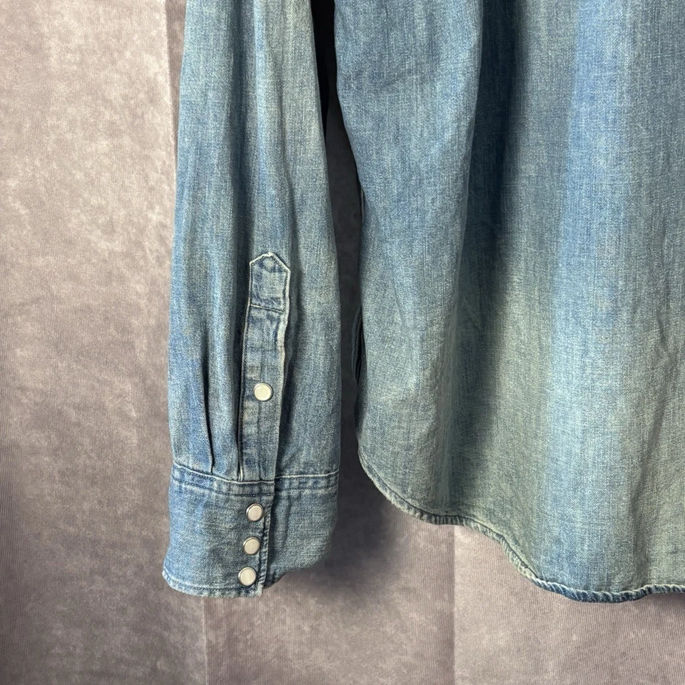 Рубашка мужская Polo Ralph Lauren 2XL синяя джинсовая ткань вестерн пэчворк искусственно состаренная - Изображение 3 из 4