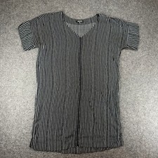 Madewell Black White Striped Viscose Short Sleeve V Neck Dress