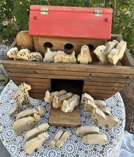 Noah  s Ark Wooden Pull Toy 22 Animals Large Vintage Ark on Wheels