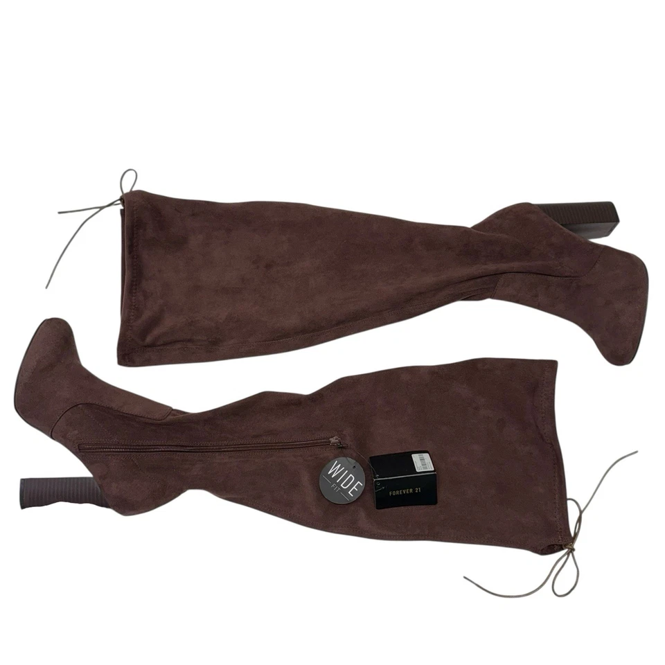 Forever 21 NUEVAS Botas Anchas de Gamuza Marrón de Pantorrilla Sobre la Rodilla Talla 7 S-5 Foto 3 de 4
