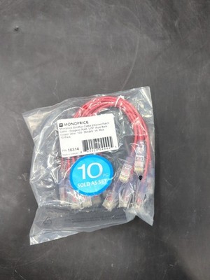10 Pack: Monoprice: Slimrun: CAT6A Ethernet Patch Cable 1ft: Yellow & Red