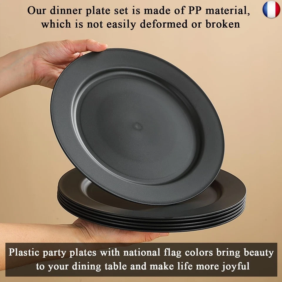 Berglander Assiettes en plastique noir ensemble 12 pièces 25cm plates - Photo 3/4