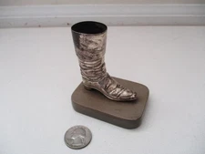 Vintage Metal Match Holder Boot Shoe on Stone Base