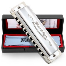 T008 Diatonic Blues Harmonica Key Of C 10 Holes Mouth Organ Silver