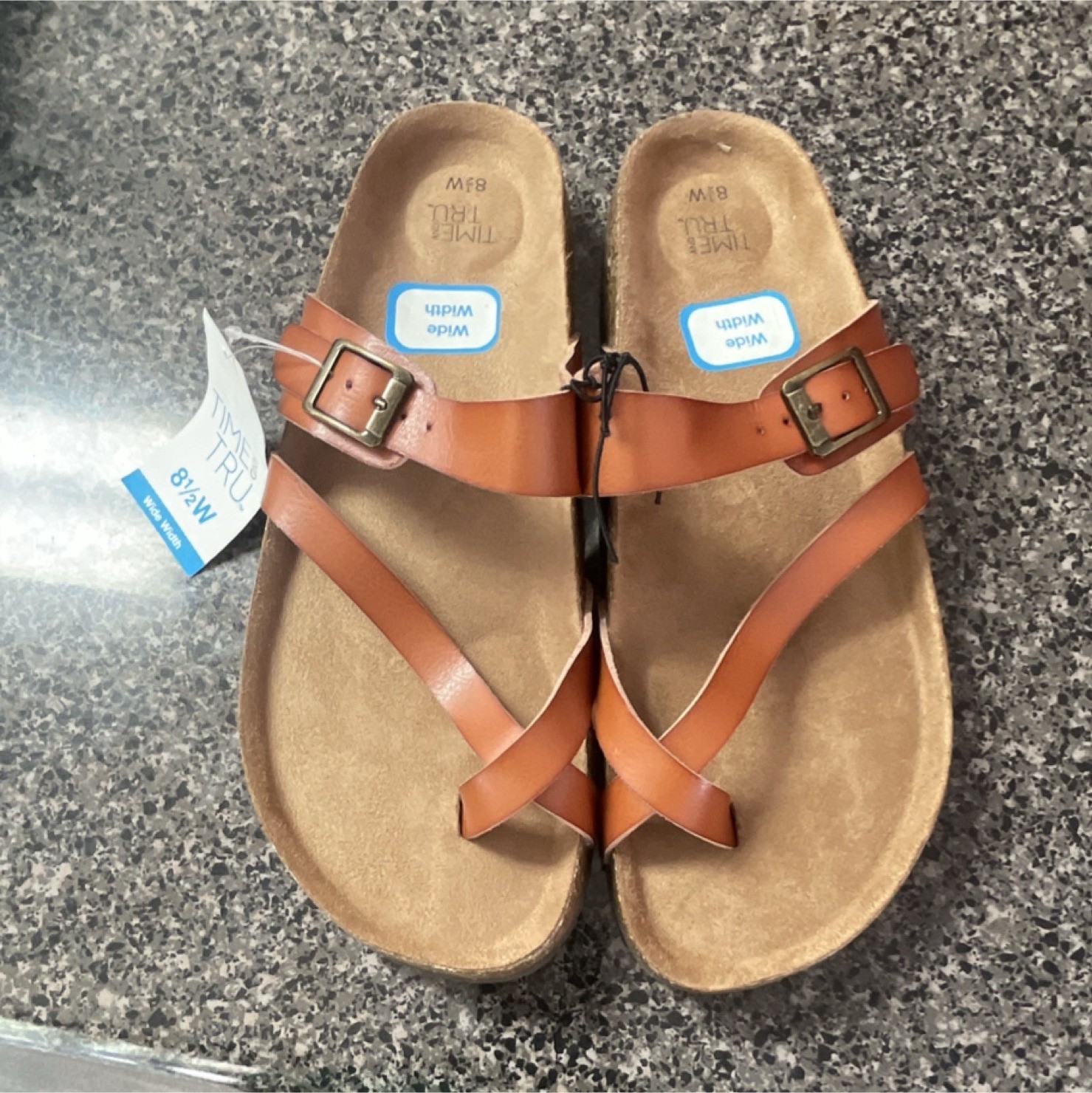 Time And Tru Brown Strappy Buckle Wide Width Sandals Women's Size 8.5