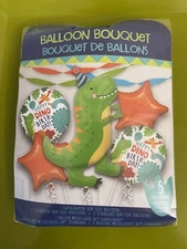 Happy Dino Birth-Day! 5 Mylar Foil Balloon Bouquet Anagram Made In USA 