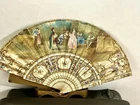 STUNNING ANTIQUE HAND PAINTED WITH GOLD SEQUINS FAN SUPERB BOX w/BEVELED GLASS