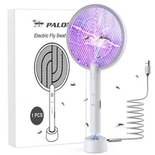 Electric Fly Swatter 4000V Bug Zapper Racket 2 in 1 Fly Swatter with 1200mAh ...