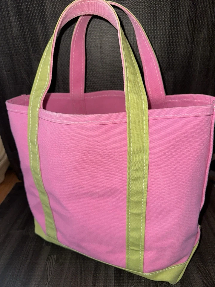 Bolso de Lona LL Bean Boat & Tote Años 90 De Colección Mediano Rosa Verde Hecho en EE. UU. Raro 0DSG1 Foto 3 de 4