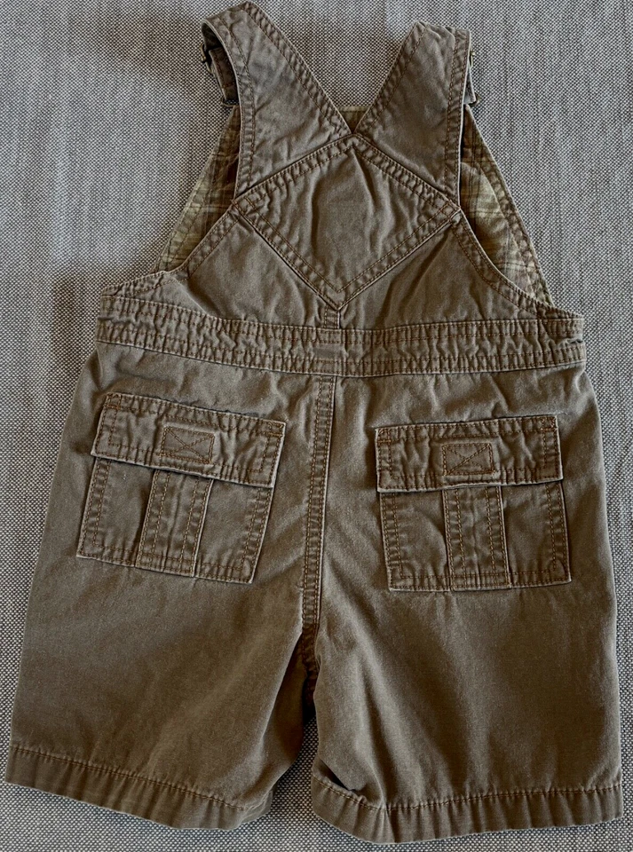 2007 GYMBOREE Safari Trek Animals Patch Cargo Shortalls Overalls 12-18M Brown - Image 3 of 4