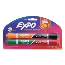 Expo 2-in-1 Dry Erase Markers, Medium Chisel Tip, Assorted Colors, 4/Set 2x2 