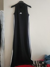 Adidas Essentials 3-Stripes Long Racerback Dress Black /White Stripes sz S Bnwt