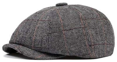 Men's 8 Panel Wool Blend Newsboy Hats Classic Vintage Gatsby Lvy Cabbie Gray