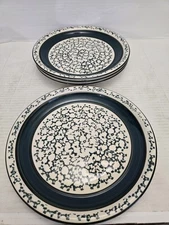 4 Tienshan Country Crock Green Sponge 11" Dinner Plates FREE SHIPPING