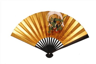 Nishida Folding Fan, Black, 6-Inch, Featuring Fujin And Raijin (Wind God And Th_