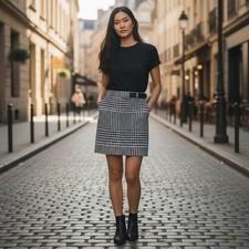 MICHAEL Michael Kors Houndstooth Pencil Skirt Fitted Belt Black Blue 2P NWOT