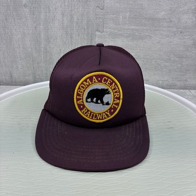 Vintage Algoma Central Railway Trucker Hat Cap Snapback Maroon Patch Logo