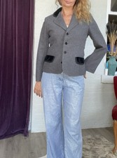 VTG Givenchy Nouvelle Boutique 80s grey wool jacket black velvet collar SZS