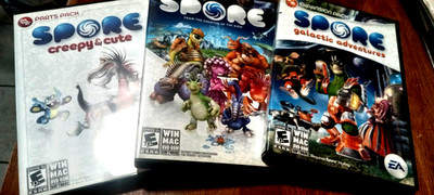 Spore PC/Mac 3 Game Lot Galactic Adventures Creepy & Cute Parts Pack EA