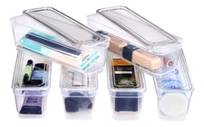 Bin Pack, [6] Long Home Organizer Storage Boxes with Lids, Translucent Clear