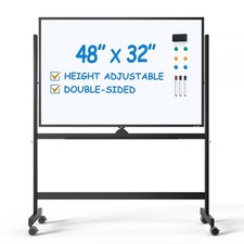 Large Rolling Whiteboard - Dry Erase Magnetic 48 x 32 Inches White Board Heig...