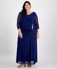 Alex Evenings Plus Size Portrait-Collar Side-Ruched A-Line DressSz16W 219