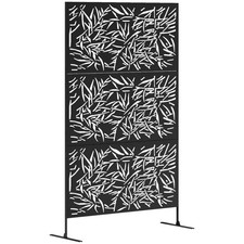 Decorative Outdoor Divider Privacy Screen Panel with Stand Bamboo Style Black