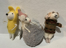 New Set of 3 Wool Mice Mouse Christmas Ornaments