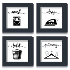 4 Set Room Decor for Wall Farmhouse Laundry Room Sign 6 x 6 Wood Wash Dry Fold